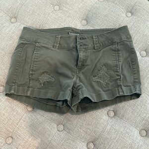 Express army green lower rise shorts